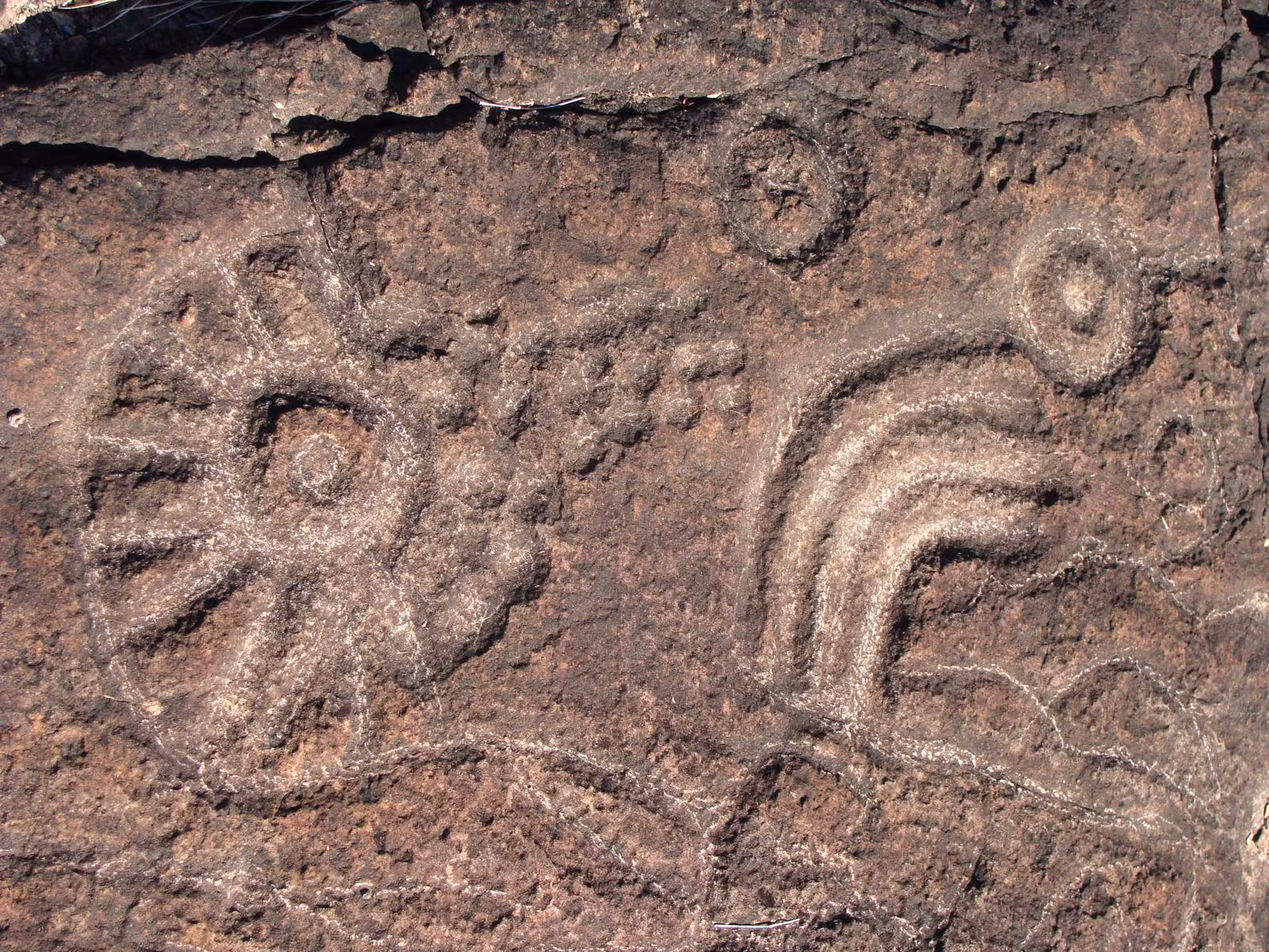 Gravura em forma de sol no lajedo do Sítio Arqueológico do Bisnau